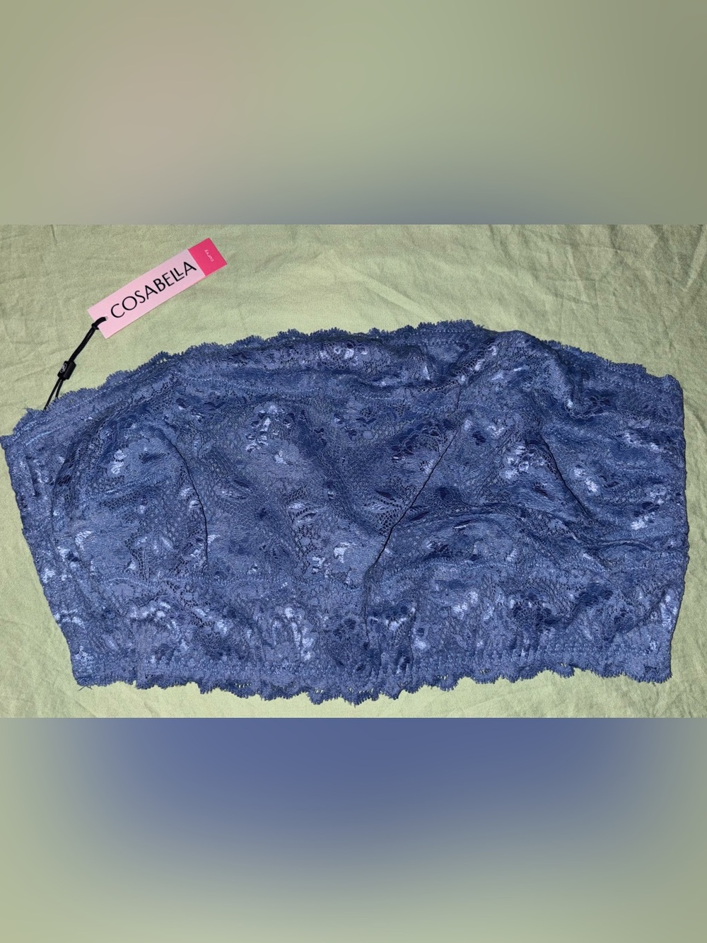Cosabella Never Say Never Curvy Flirtie Bandeau Bra in Luzerne Blue Size XL NWT